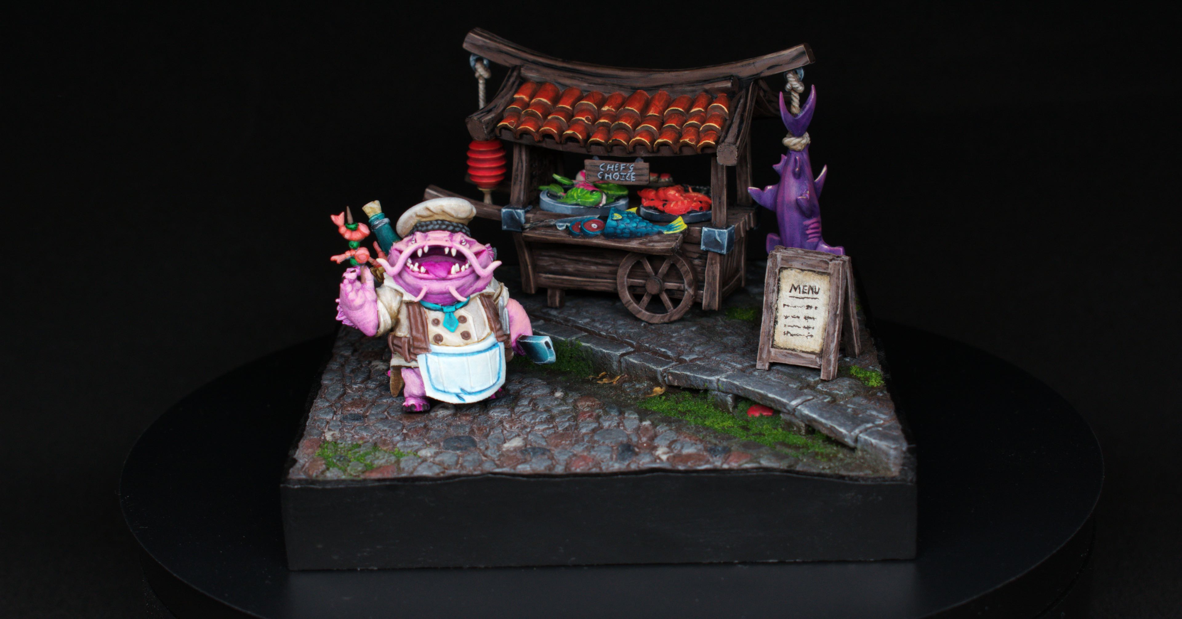 Finished Bear Cave Builds sushi cart diorama.